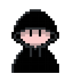 黒パーカーのフードを深くかぶったハッカー風怪しい人のかわいいドット絵