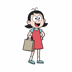 Girl with a shopping bag, looking excited