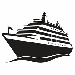 Big cruise ship clip art. Flat monochrome vector illustration, Ship silhouette Vector design