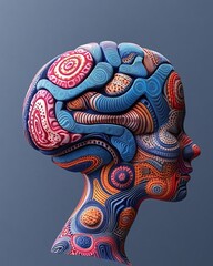 Obraz premium Mind and thoughts, brain with abstract patterns, 3D Style illustration