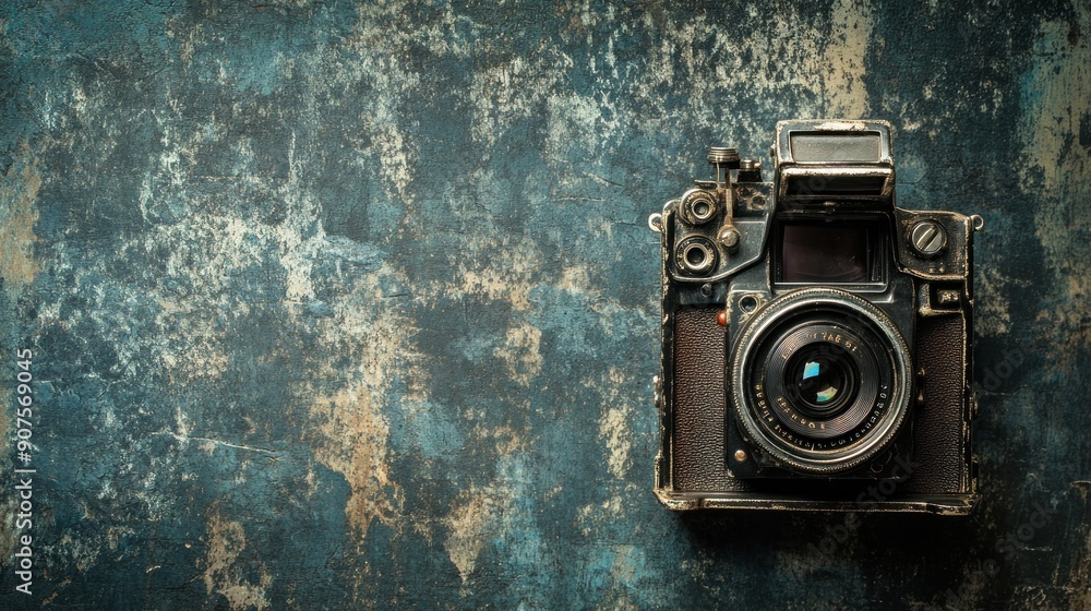 Wall mural vintage camera on distressed background