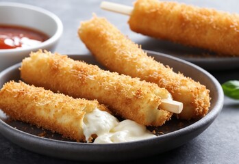mozzarella sticks with the stringy cheese visible