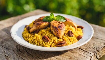 Authentic Kabsa: Fragrant Saudi Rice Dish with Spiced Chicken and Nuts