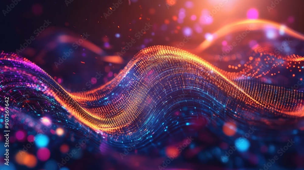 Poster high-tech abstract background with digital wavy lines and futuristic elements