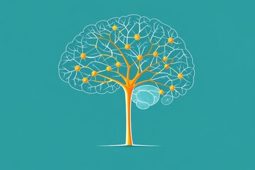 Brain anatomy, interconnected neurons and synapses, flat design illustration