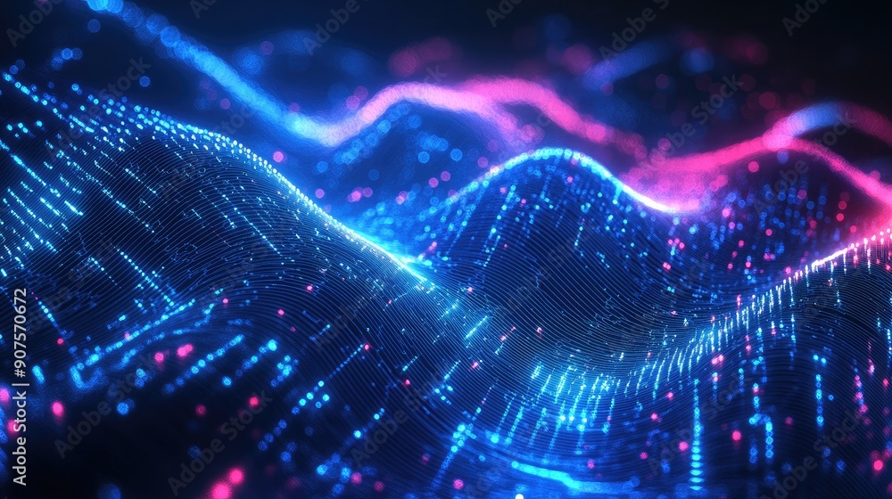 Poster high-tech abstract vector background with digital wavy lines and circuit patterns
