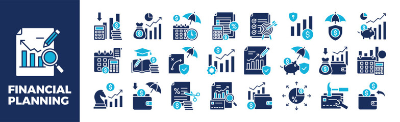 Financial Planning Icon Set For Design Elements, finance, business, investment, money, planning	