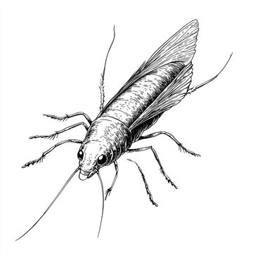 recommend clip art: Black and white Vintage engraved art of a silverfish isolated on white background, ink sketch illustration, simple vector art design, highly detailed line art, high contrasty