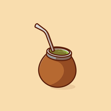 Simple traditional yerba mate tea cartoon vector illustration Collection of drinks concept icon isolated