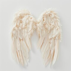 Medium shot of angel wings, isolated on a white background, bright and vivid tonality 