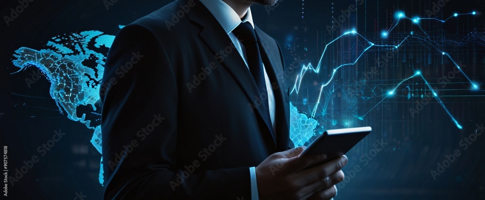Aufkleber the businessman using a tablet in a silhouette double exposure. in the background is network of glow