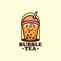 Bubble tea boba milk tea drink logo character mascot vector illustration