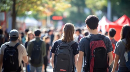 A bustling university campus during orientation week, with first-year students participating in ice-breaker activities and getting to know each other, guided by enthusiastic upperclassmen, creating a