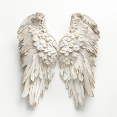 Obraz premium Medium shot of angel wings, isolated on a white background, bright and vivid tonality 