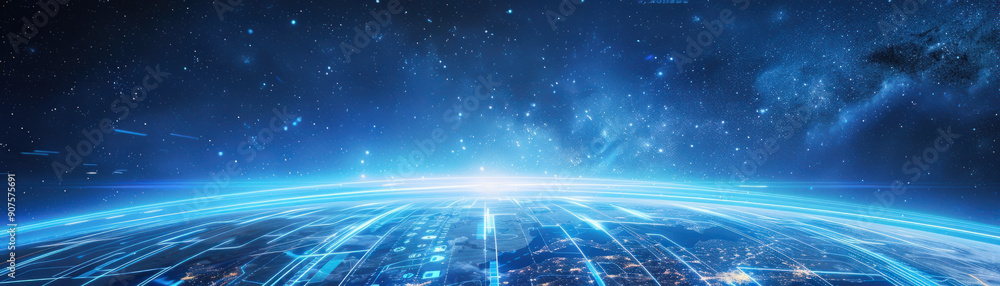 Poster technology background, an expansive view of a modern technological hub, showcasing advanced architec