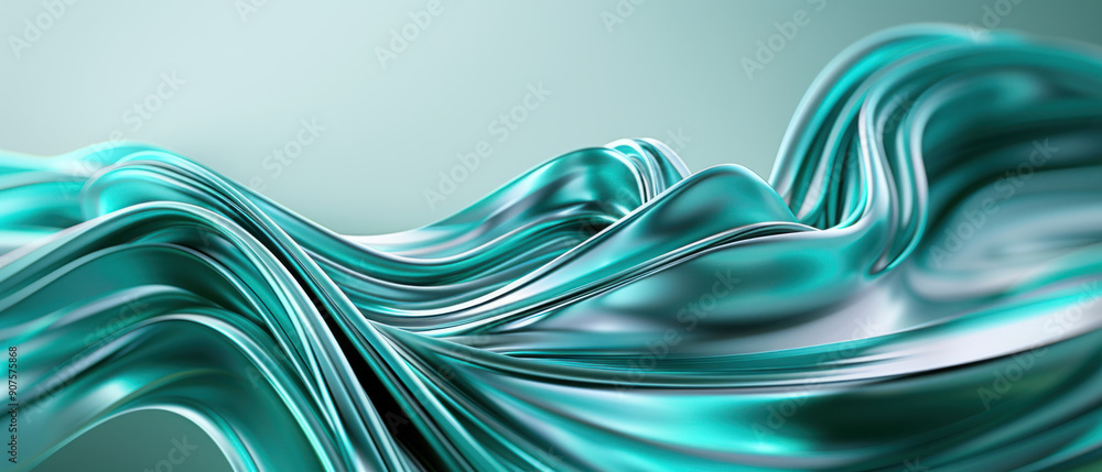 Poster technology background, dynamic neon patterns flow through the canvas, swirling in shades of green an