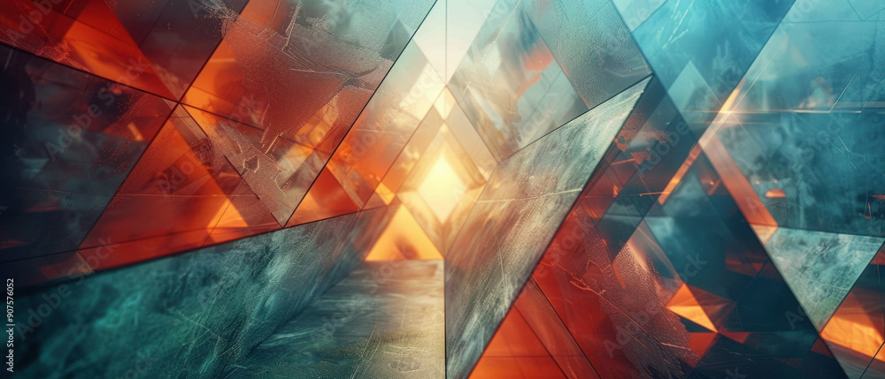 Poster abstract background, enhancing depth, a translucent geometric world showcases layered triangular and
