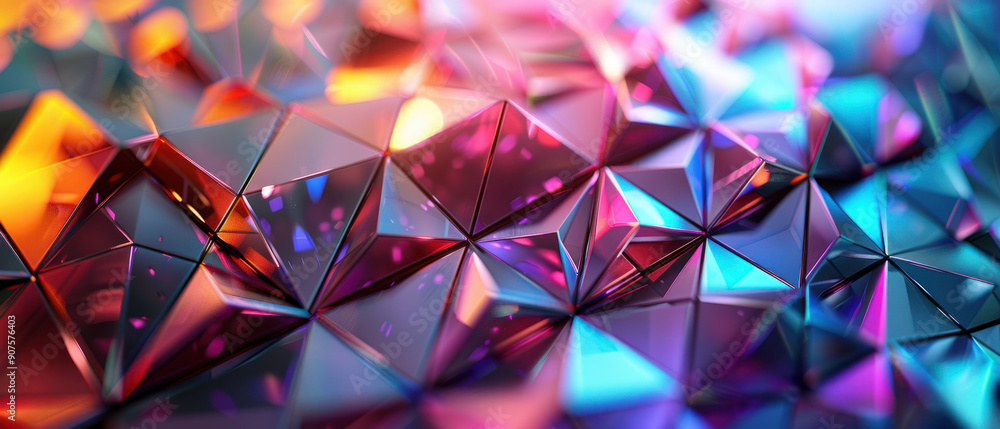 Aufkleber abstract background, iridescent triangular patterns form an intricate geometric backdrop, with a cen