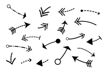 Arrows of different shapes, black on white, vector