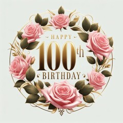 Vibrant pink roses adorn a celebratory 100th birthday message.