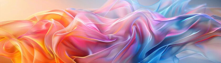 Obraz premium Abstract background, A captivating translucent shape, swirling with iridescent colors, fills the center area, creating an enchanting atmosphere ideal for advertising; the soft