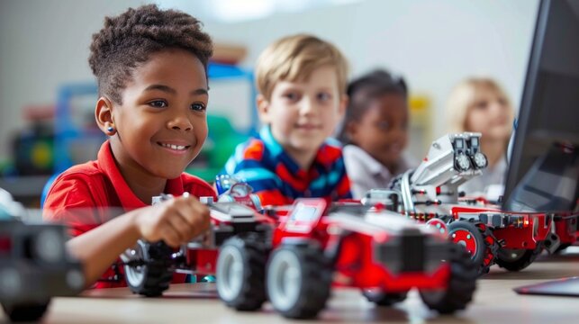 A group of children are playing with and smiling