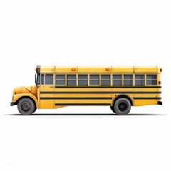 Medium shot of school bus, isolated on a white background, bright and vivid tonality