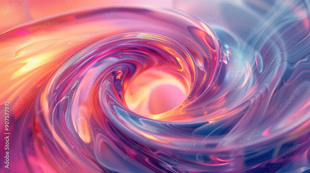 Aufkleber abstract background, a mesmerizing translucent iridescent swirling shape dominates the center, with 