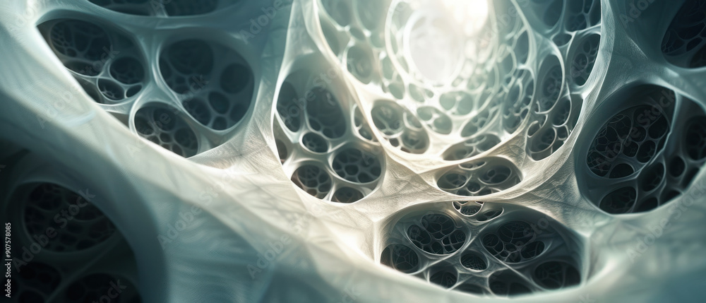 Poster technology background, a series of three-dimensional geometric patterns form a captivating web, conv