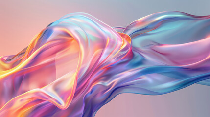 Abstract background,  A striking translucent and iridescent swirling shape glimmers at the center of the image, surrounded by a subtle pastel background that complements the central