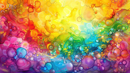 Vibrant marble ink texture background with colorful swirls and bubbles