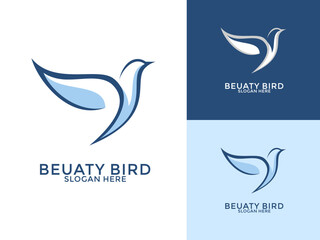Creative Beauty Bird in line art logo vector, Flying Bird logo design vector illustration
