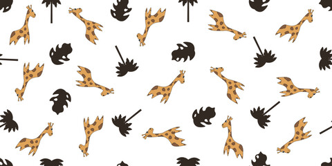 Giraffe seamless pattern template design. African Giraffe ornament isolated white background. Simple hand drawn vector illustration can used bed linen textile wall print decor. EPS 10