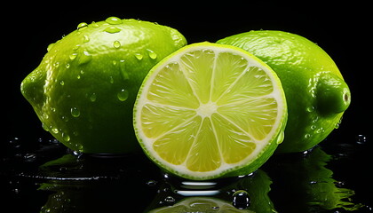 green lime with water drops. Generative ai