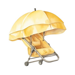 Yellow baby stroller with large sun canopy, perfect for outdoor use and protection from sun. Modern design and comfortable seating for infants.