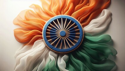 Tricolour Indian flag with Ashok wheel background illustration, 15th August Indian Happy Independence Day poster design