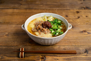 梅干しと納豆とろろオクラ素麺
