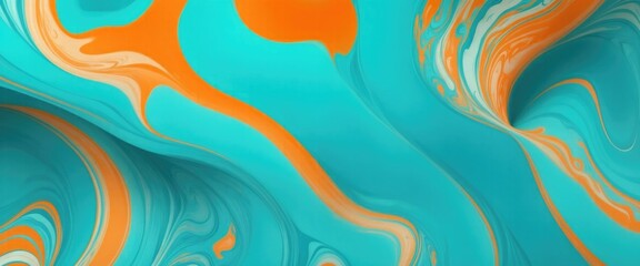Fototapeta premium Luxurious marbling Cyan, paint swirls in beautiful teal and orange colors abstract background with waves
