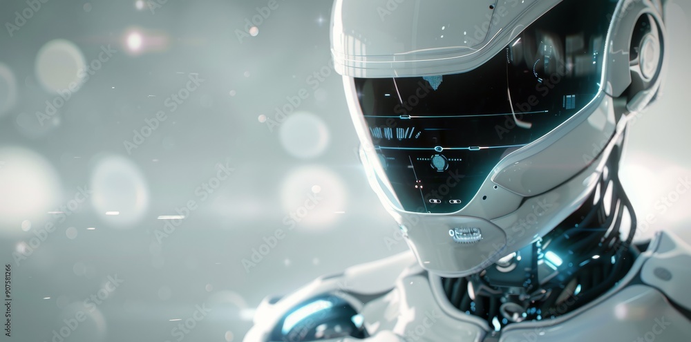 Poster futuristic robots displayed in high-tech laboratory with sleek designs