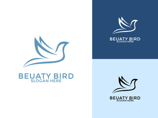 Creative Beauty Bird in line art logo vector, Flying Bird logo design vector illustration