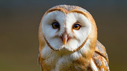  a close-up of a barn owl's face. 