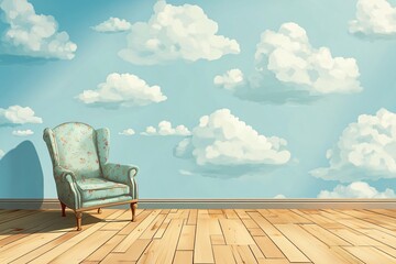 blue graphic cartoo Room animation night colourful toy design Clouds game wooden retro floor star