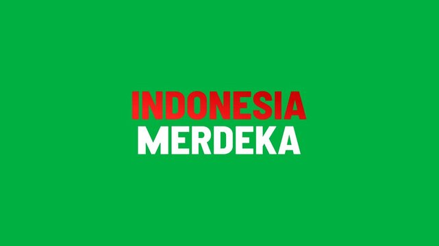 indonesia merdeka text animation with dynamic lightning effect in red and white on black and green screen background. It is good for indonesia independence day celebration, greeting, banner, event,etc
