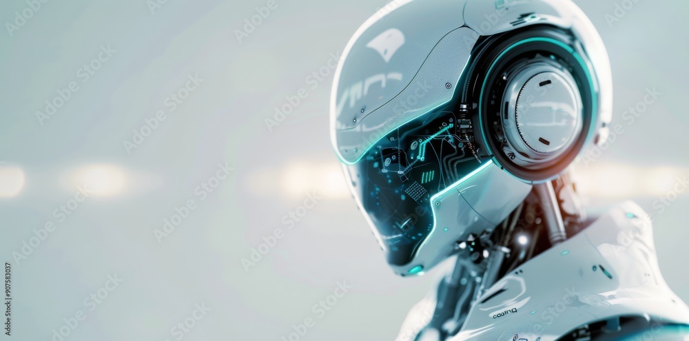 Poster futuristic robots displayed in high-tech laboratory with sleek designs