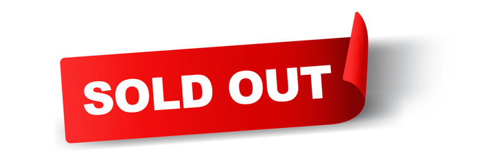 Sold Out tag ,Red Banner Sticker label round  rectangular ribbon curl , Sale badge icon symbol vector design for you Property Business Website isolated on white background