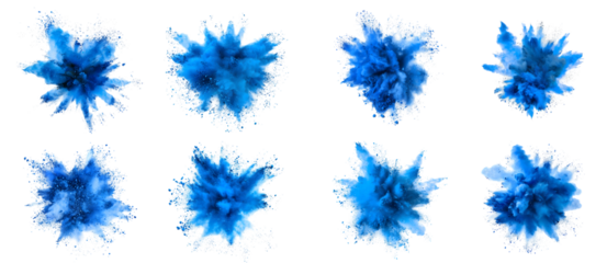 Blue powder explosion isolated on a transparent background
