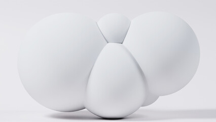 Abstract 3D rendering of a smooth, organic shape composed of interconnected, soft-edged forms in a monochromatic