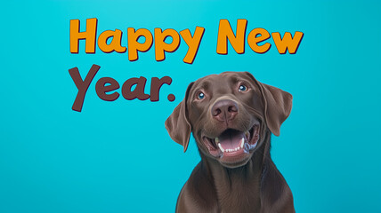 happy new year with chocolate labrador retriever