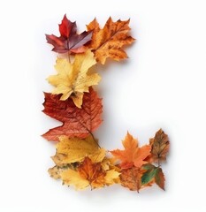 Autumn Leaves Arranged to Form the Letter L on a White Background