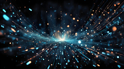 Naklejka premium A stunning visual representation of luminous rays and particles radiating from a central point, creating a cosmic atmosphere.